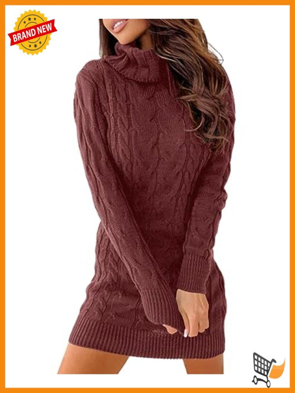Cable Knit Long Sleeve Turtleneck Bodycon Sweater Dress